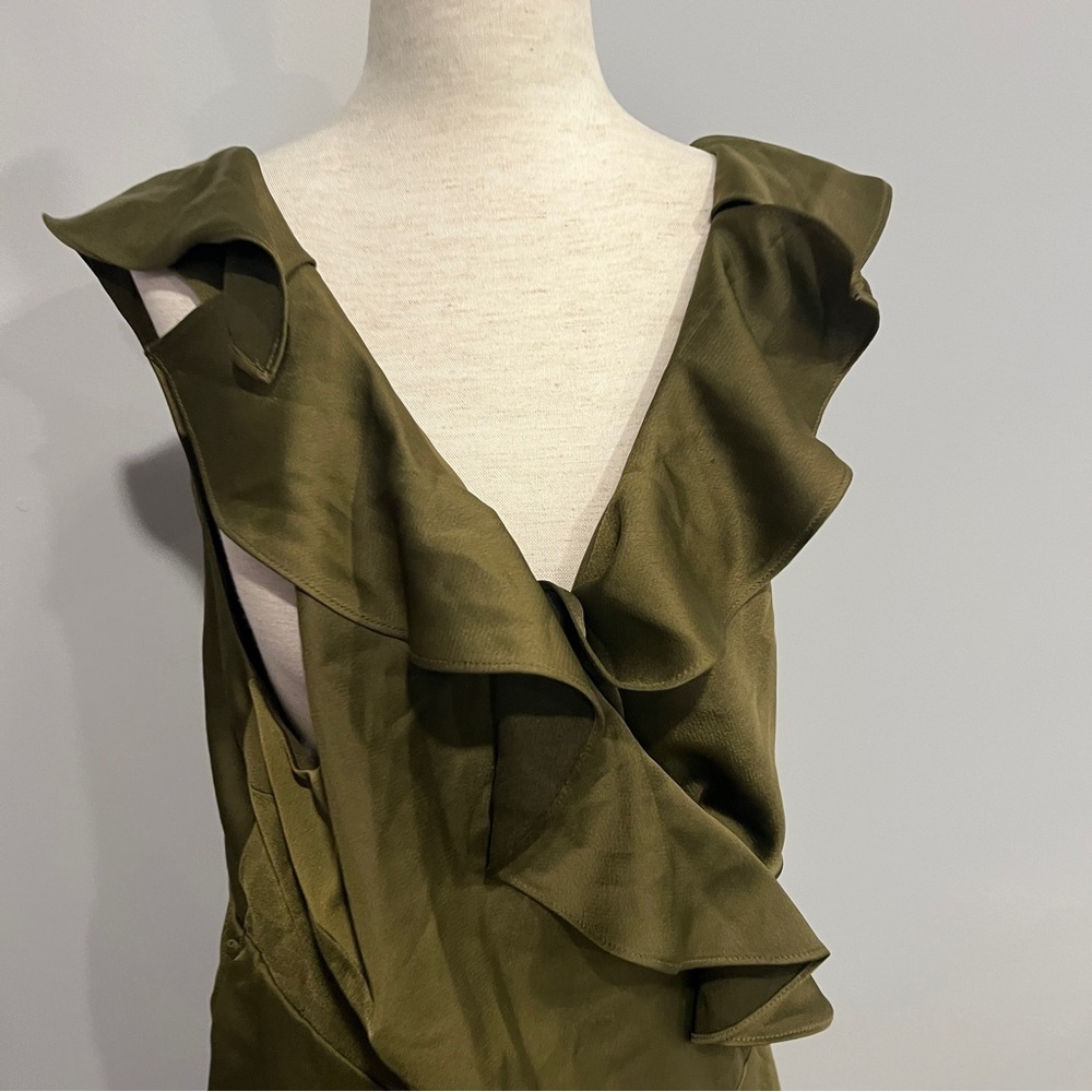BHLDN‎ Elegant Olive Green Ruffle Maxi Sleeveless Dress 20W - Picture 3 of 10